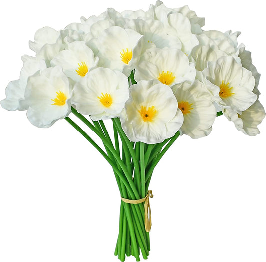 Mandy's 30pcs White Artificial Poppy Silk Flowers 13" for Memorial Day Veterans Day Home Kitchen Wedding Decorations